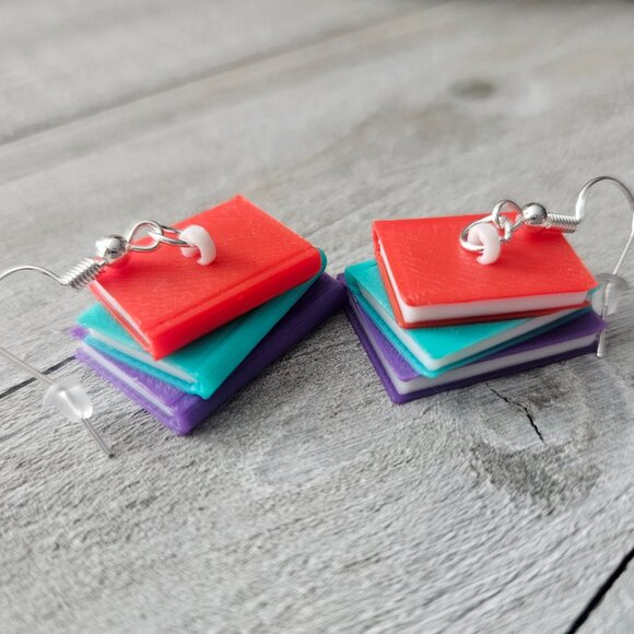 Colorful Book Stack Earrings - Picture 3 of 3